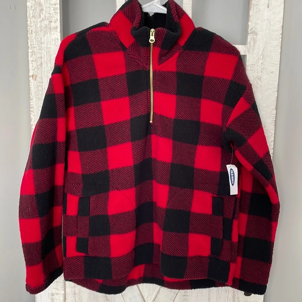 NWT Old Navy Buffalo Plaid Pullover Quarter Zip Fleece - Picture 1 of 9